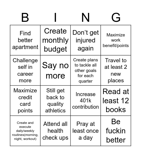 2025 goal Bingo Card