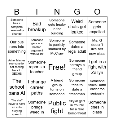 school predictions Bingo Card