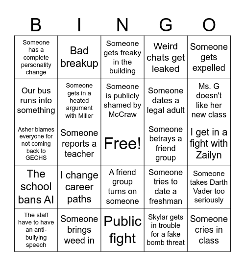 school predictions Bingo Card