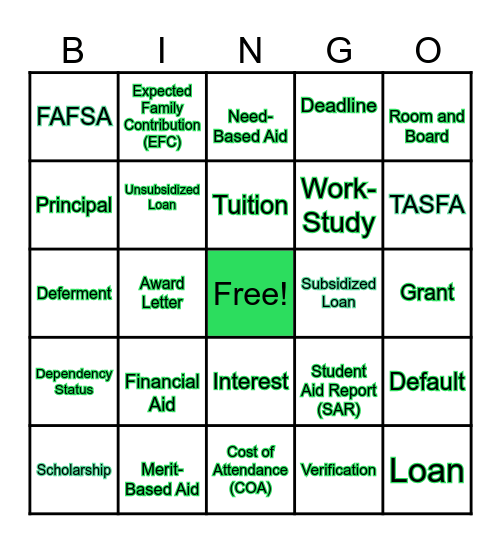 Financial Aid Terms BINGO Card