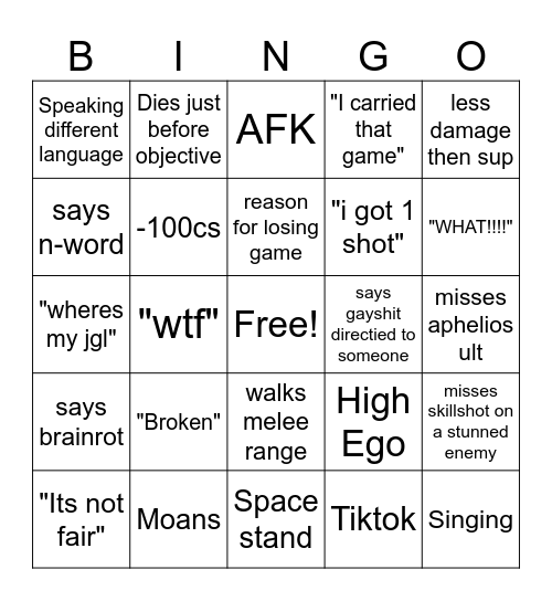 Lukas Bingo Card