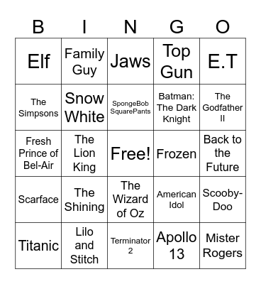 Movie/TV Bingo Card