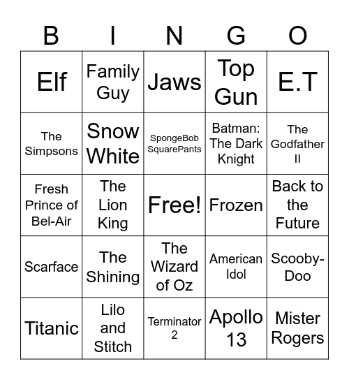 Movie/TV Bingo Card