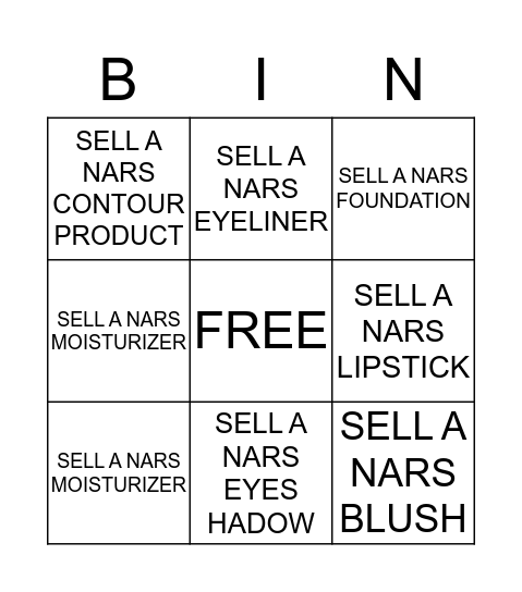 NARS GODDESS Bingo Card