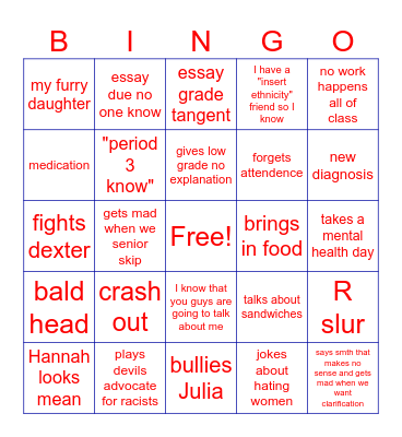 Sharrow 2025 Bingo Card