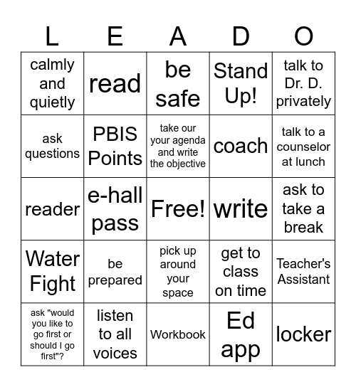 RtI Expectation Review Bingo Card