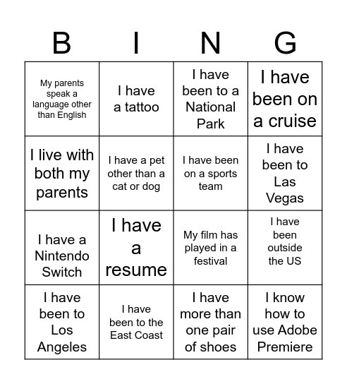 FUTURES Bingo! Bingo Card