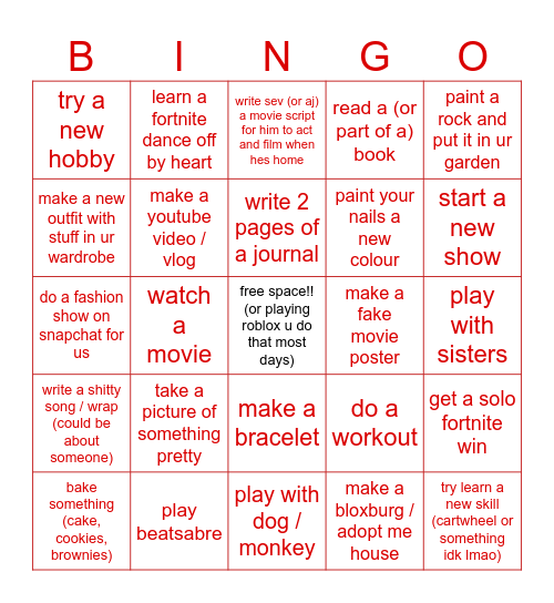 madisons bingo Card