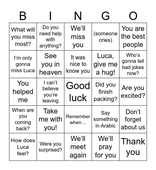 Untitled Bingo Card