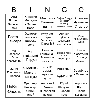 МУЗЫКАЛЬНОЕ ЛОТО I ТУР Bingo Card