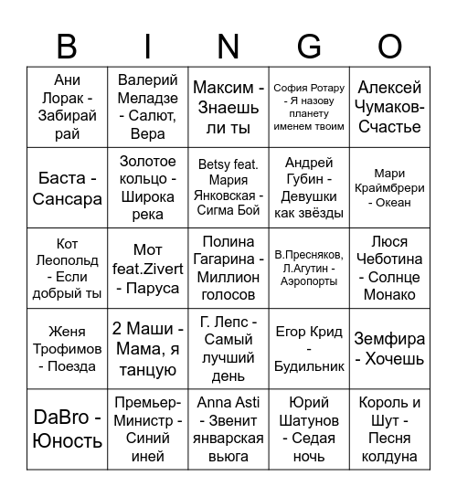МУЗЫКАЛЬНОЕ ЛОТО I ТУР Bingo Card