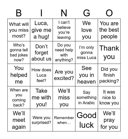 Untitled Bingo Card