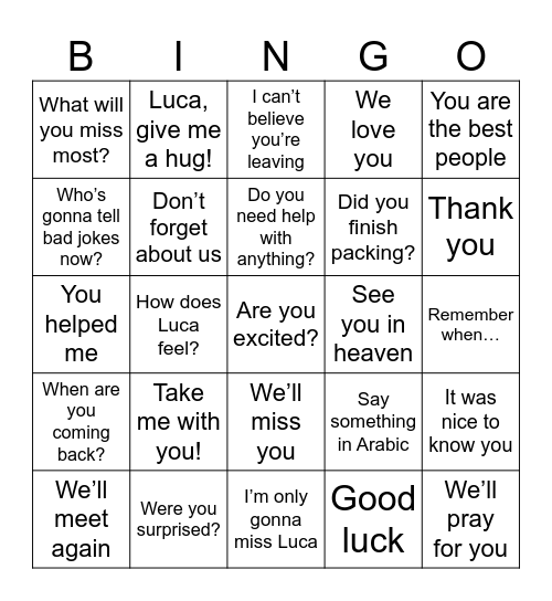 Untitled Bingo Card