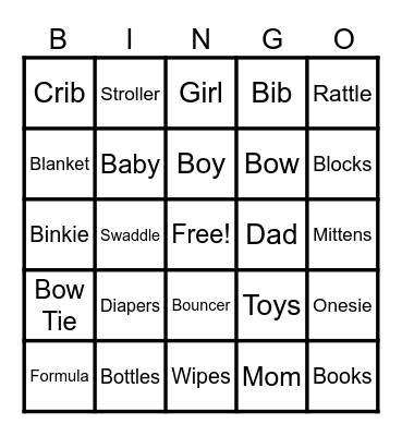 Gender Reveal Bingo Card