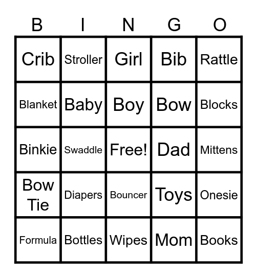 Gender Reveal Bingo Card