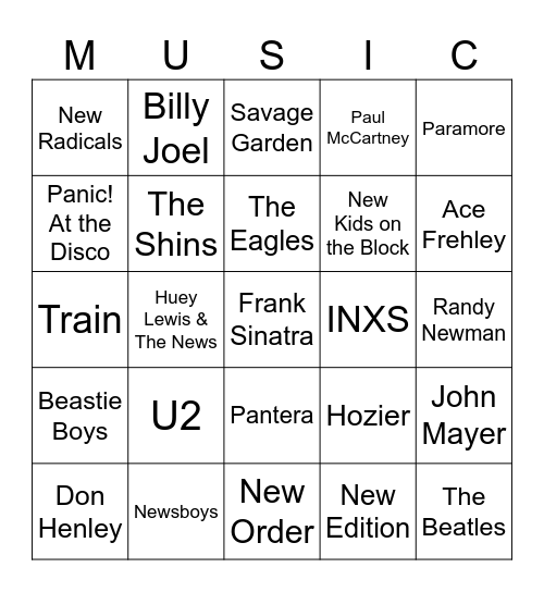 Music Bingo Card #90 (New) Bingo Card
