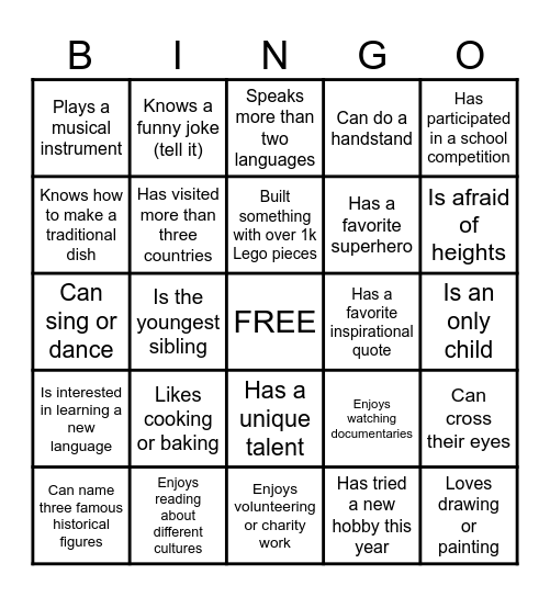 HUMAN BINGO Card