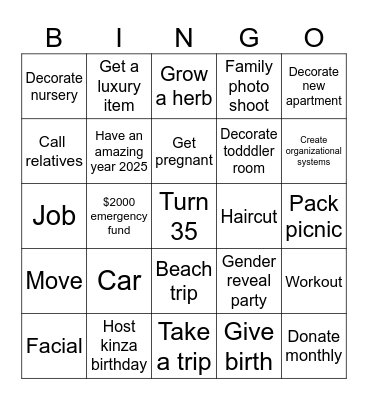 Vision board 2025 Bingo Card