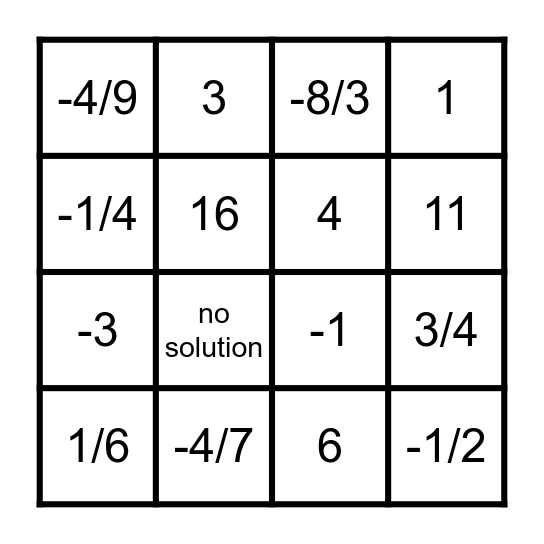 Exponential Equation Bingo Card