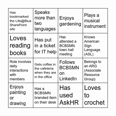 Try to Complete Three Rows or Columns! Bingo Card