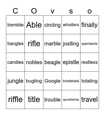 Consonant Le/stle/ and suffixes Bingo Card