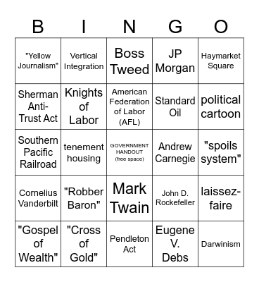 PBS Gilded Age BINGO! Bingo Card