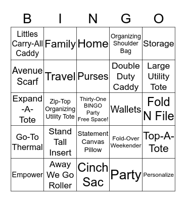 Thirty-One BINGO Card