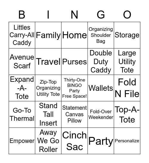 Thirty-One BINGO Card