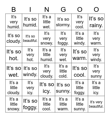 How is the weather? Bingo Card