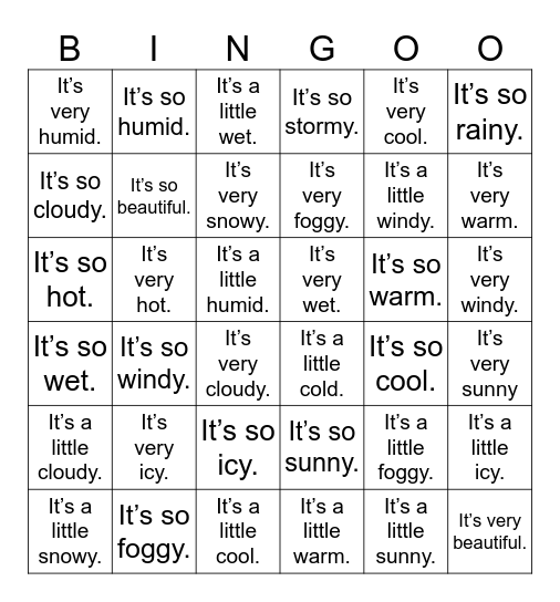 How is the weather? Bingo Card
