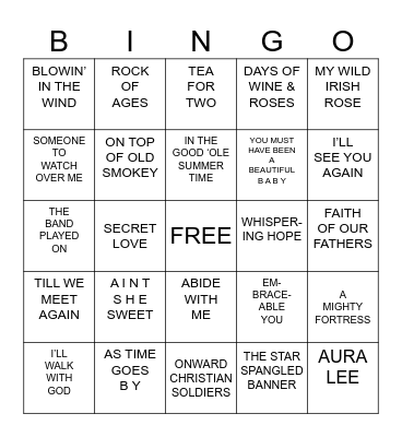 M  U  S  I  C  A  L Bingo Card