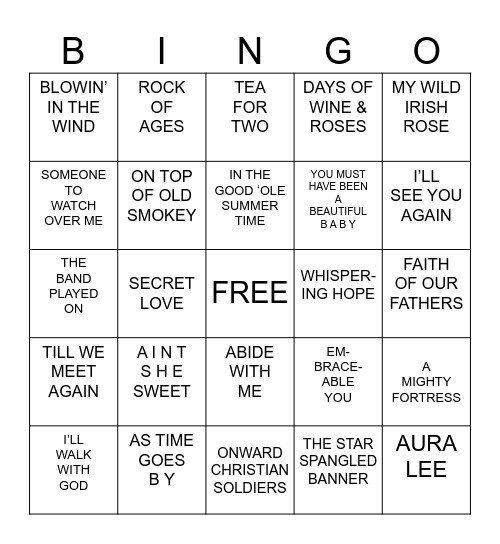 M  U  S  I  C  A  L Bingo Card