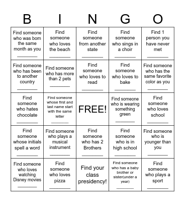 Getting to Know Our Youth Bingo Card