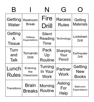 Routines and Procedures Bingo Card