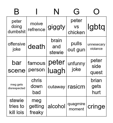 family guy Bingo Card