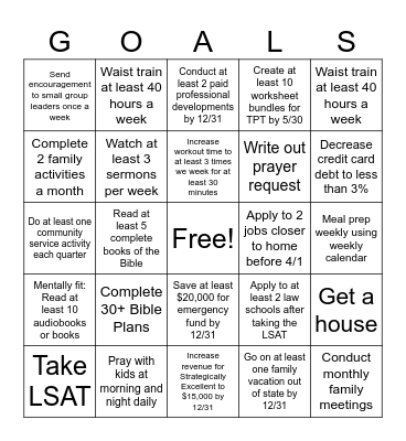 2025 Goals Bingo Card