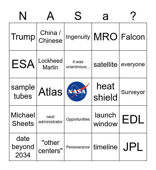 Mars Sample Return Update Bingo Card