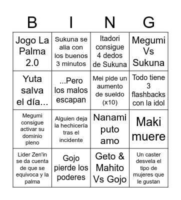 El Incidente de Shibuya Bingo Card