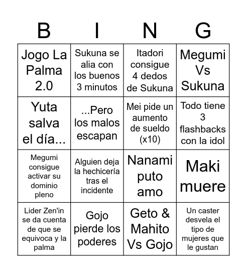El Incidente de Shibuya Bingo Card