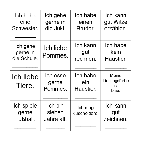 Wir lernen uns besser kennen! Bingo Card