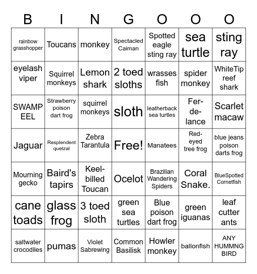 Things to see in costa rica Bingo Card