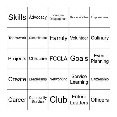 FCCLA Bingo Card