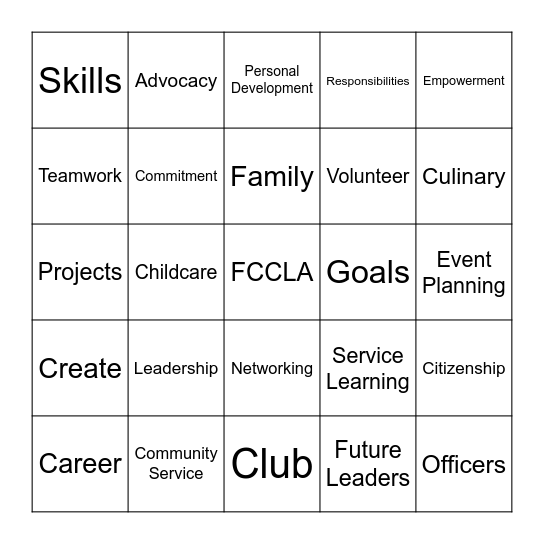 FCCLA Bingo Card