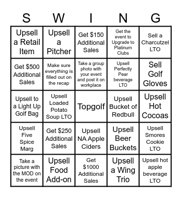 Topgolf Winter Bingo Card