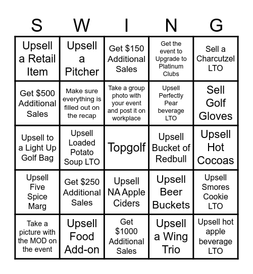 Topgolf Winter Bingo Card
