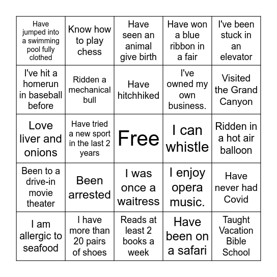 Life’s Colorful Journey- D Bingo Card