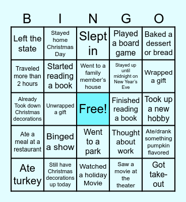 Winter Break Bingo Card