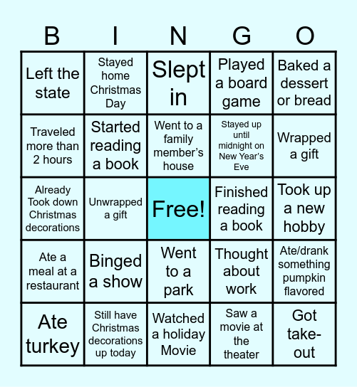 Winter Break Bingo Card