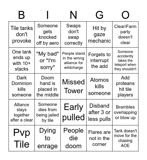 Chaotic Bingo Card Bingo Card