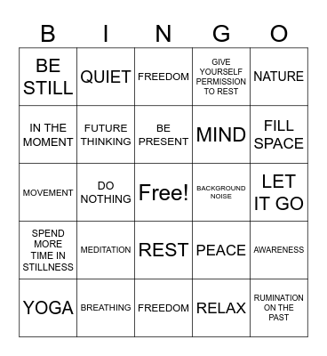 Mindfulness Bingo Card